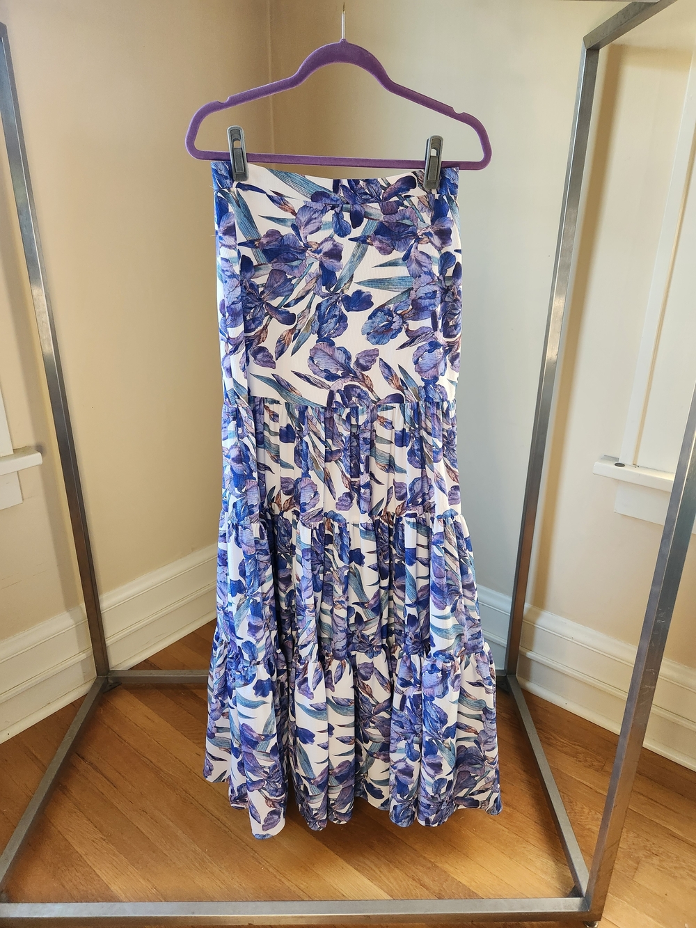 Blue Floral Tiered Maxi Skirt